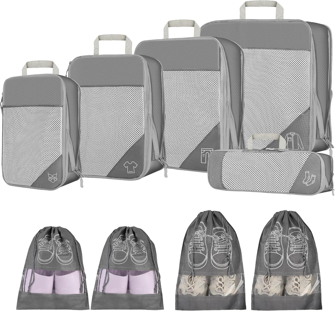 9pcs Expandable Compression Packing Cubes Set – Travel Organiser Bags