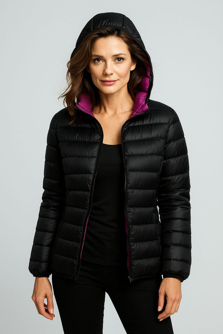 Reversible down jacket with hood – Soraya