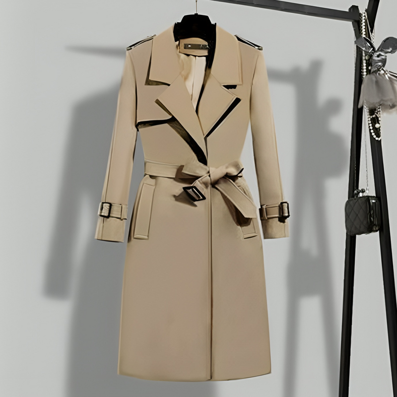 Ladies' Trench Coat with Waist & Button Placket – Sophia