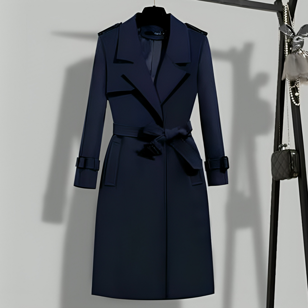Ladies' Trench Coat with Waist & Button Placket – Sophia
