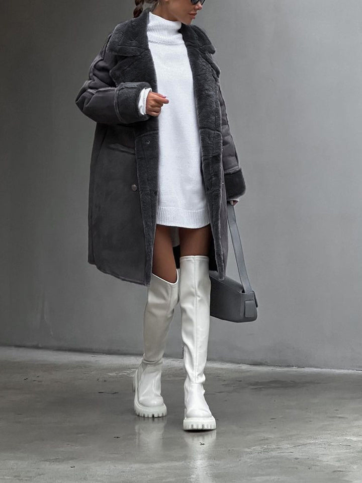 Stylish Long Polar Fleece Women's Coat - Ava