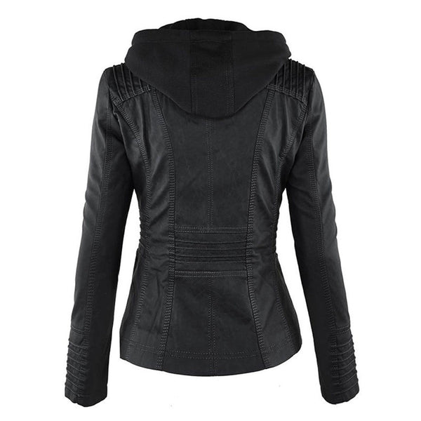 Double-Lined Leather Jacket With Hood | Warm & Stylish Women's Coat