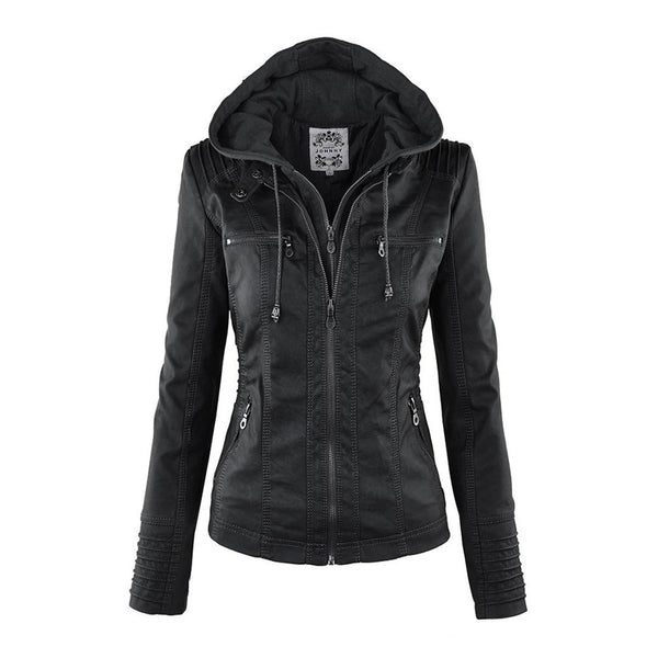 Double-Lined Leather Jacket With Hood | Warm & Stylish Women's Coat