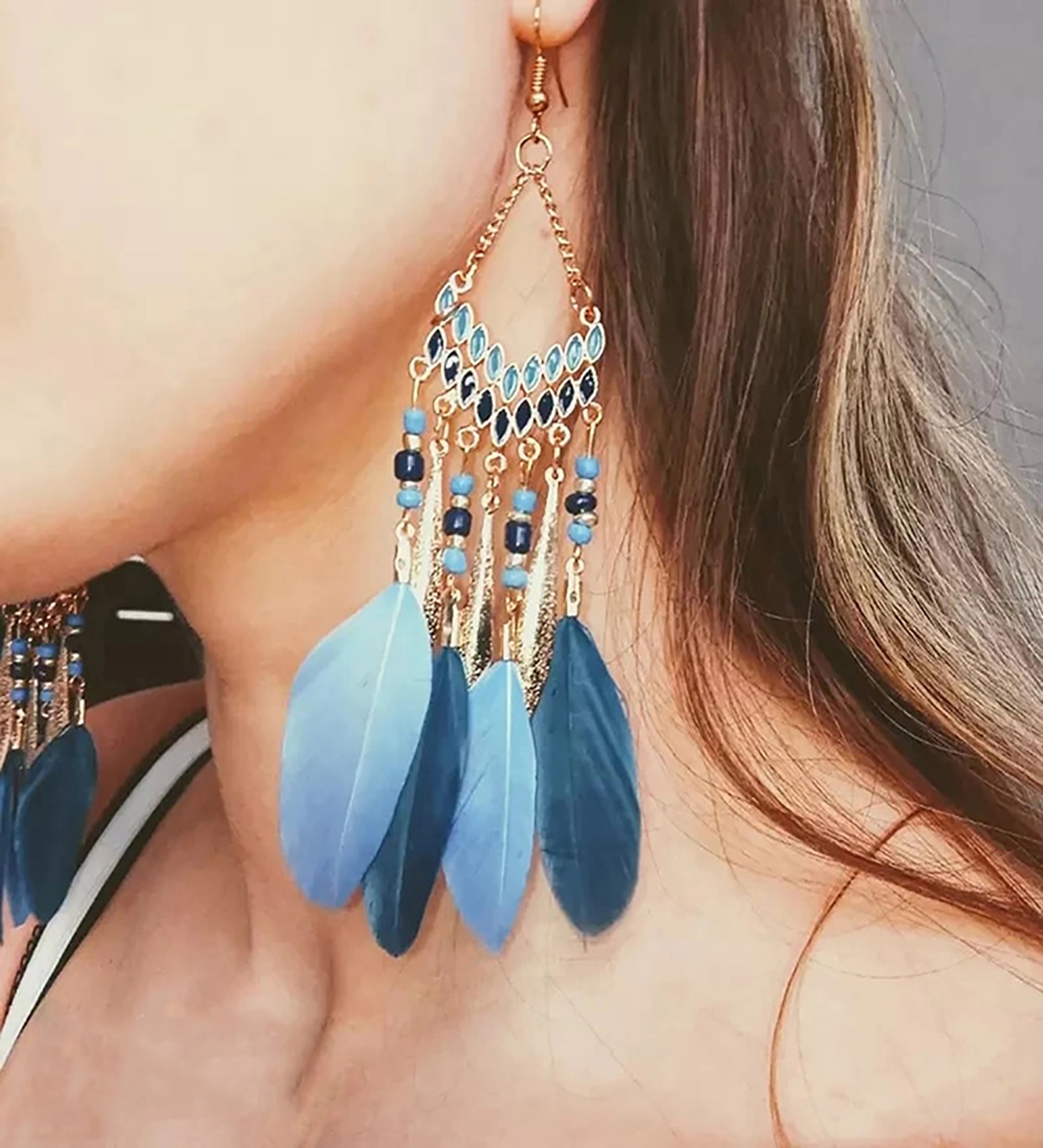 Elegant Feather Earrings | Long Dangle Jewellery for Women