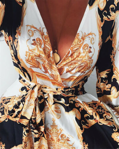 Boho Wrap Summer Dress with Slit and Long Sleeves