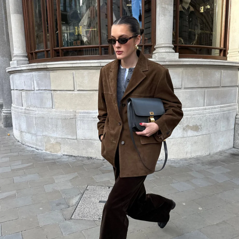 Oversized suede jacket with lapel – Alina autumn edition