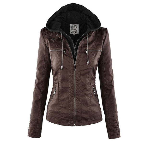 Double-Lined Leather Jacket With Hood | Warm & Stylish Women's Coat