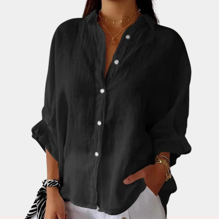 Linen Ladies' Blouse with Long Sleeves and Button Closure – Ysolde