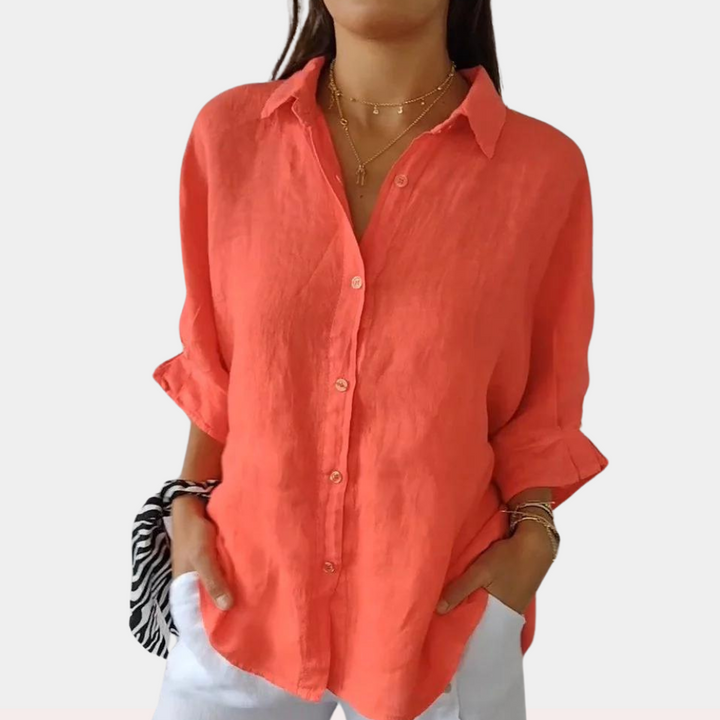 Linen Ladies' Blouse with Long Sleeves and Button Closure – Ysolde