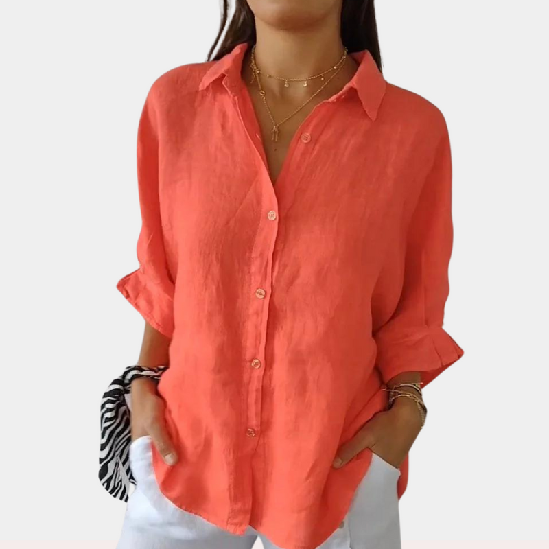 Linen Ladies' Blouse with Long Sleeves and Button Closure – Ysolde