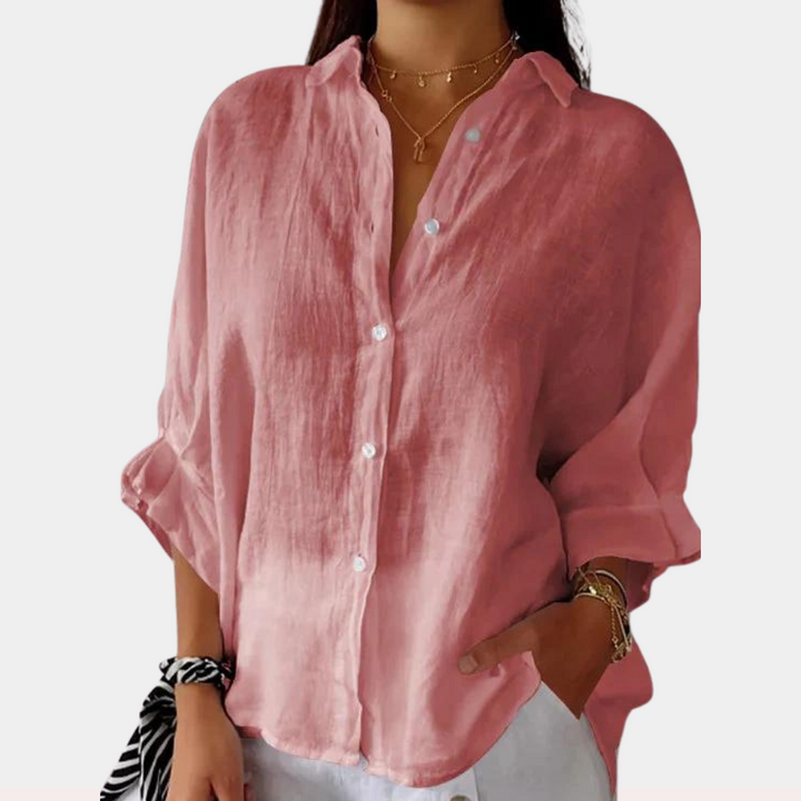 Linen Ladies' Blouse with Long Sleeves and Button Closure – Ysolde