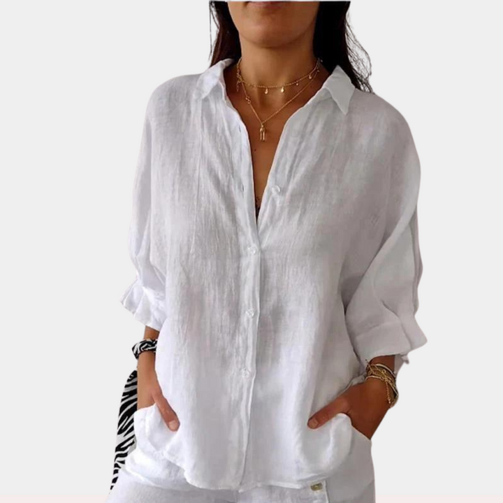 Linen Ladies' Blouse with Long Sleeves and Button Closure – Ysolde