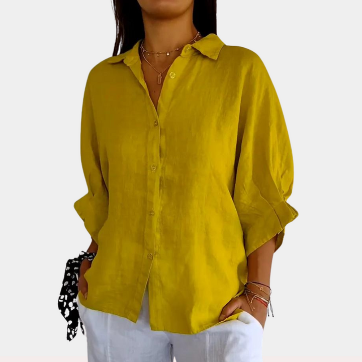 Linen Ladies' Blouse with Long Sleeves and Button Closure – Ysolde