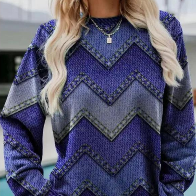 Knitted Women's Sweater with Chevron Pattern – Ylva