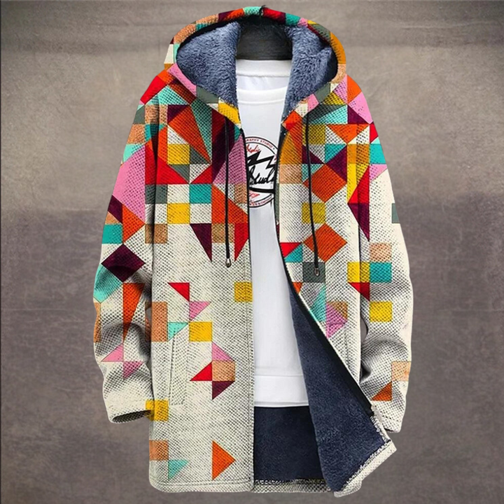 Retro Men's Jacket with Colour Block Print and Hood - Eliano