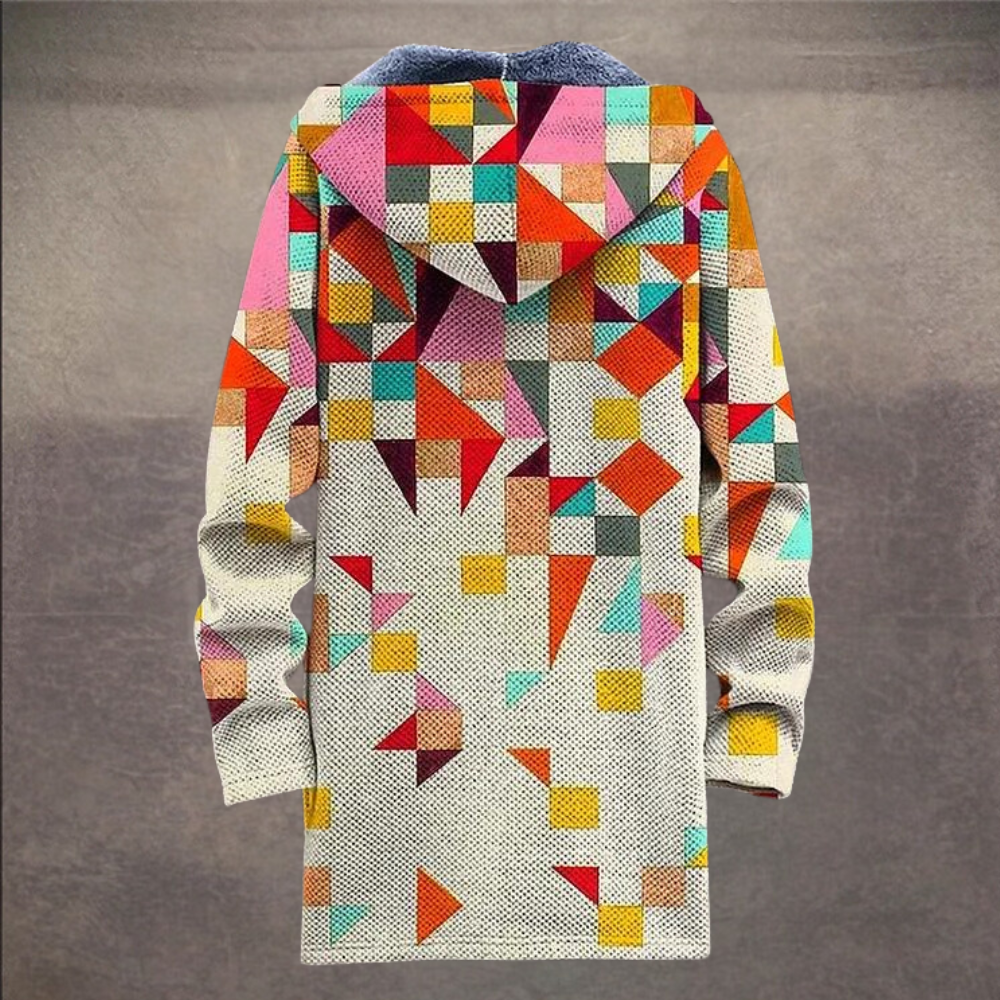 Retro Men's Jacket with Colour Block Print and Hood - Eliano