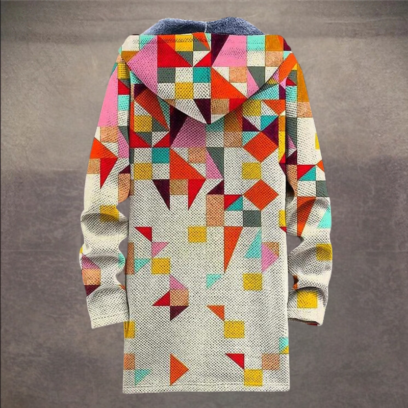 Retro Men's Jacket with Colour Block Print and Hood - Eliano