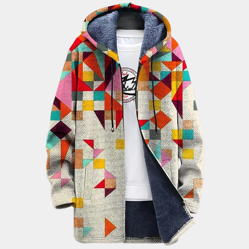 Retro Men's Jacket with Colour Block Print and Hood - Eliano