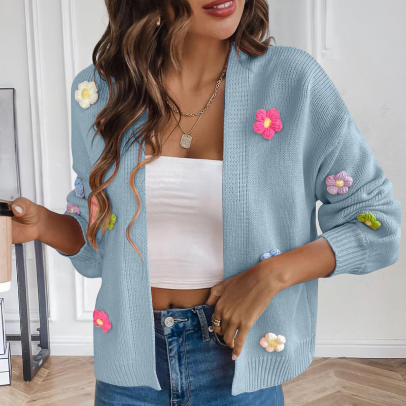 Knitted Women's Cardigan with 3D Flowers – Maribel
