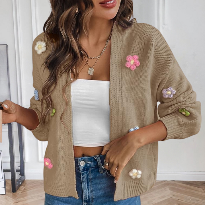 Knitted Women's Cardigan with 3D Flowers – Maribel
