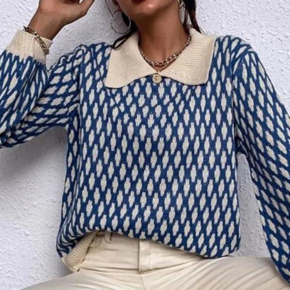 Knitted Women's Sweater with Collar – Solveig