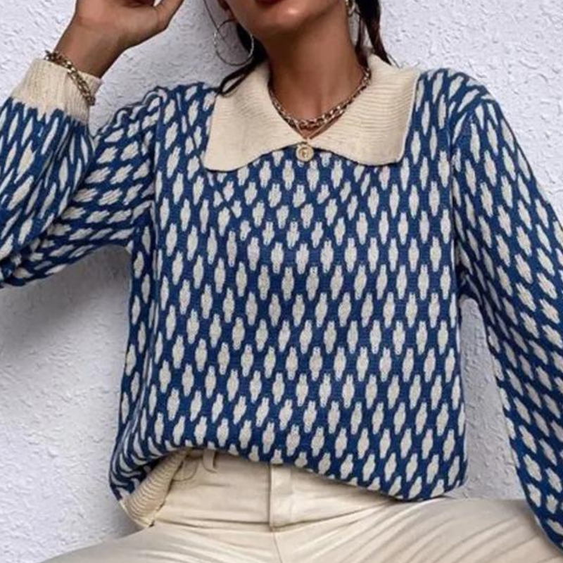 Knitted Women's Sweater with Collar – Solveig