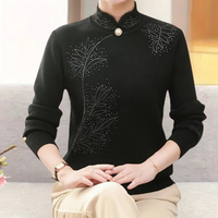 Knitted Ladies' Sweater with Floral Pattern and High Collar – Alfhild