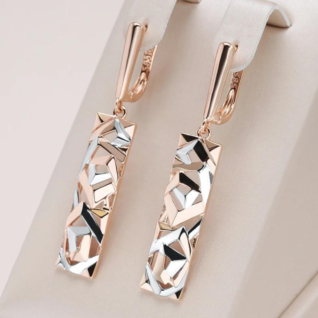 Stylish Rectangular Earrings in Gold and Silver - Elena