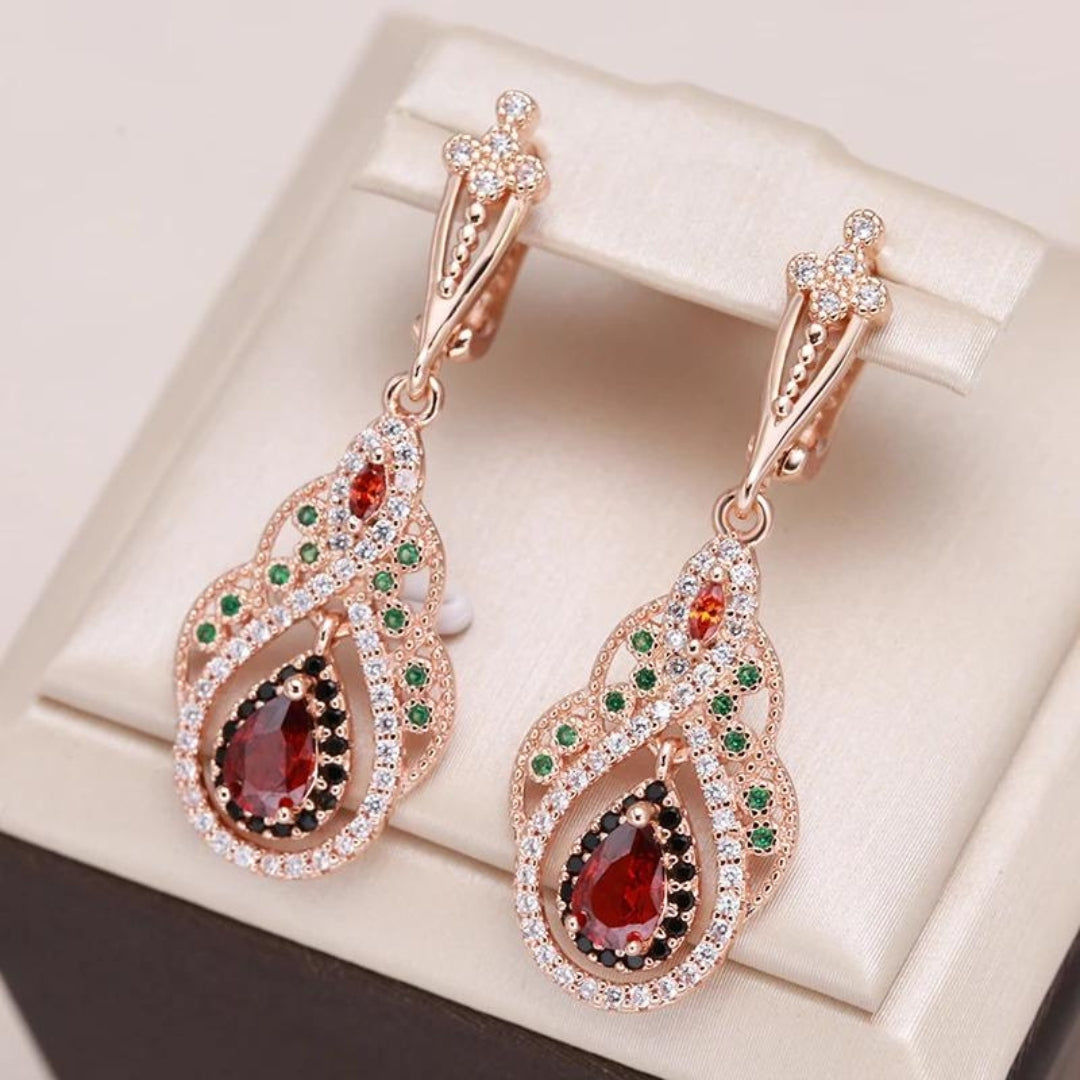 Golden Mandala Earrings with Red Zirconia – Kylie