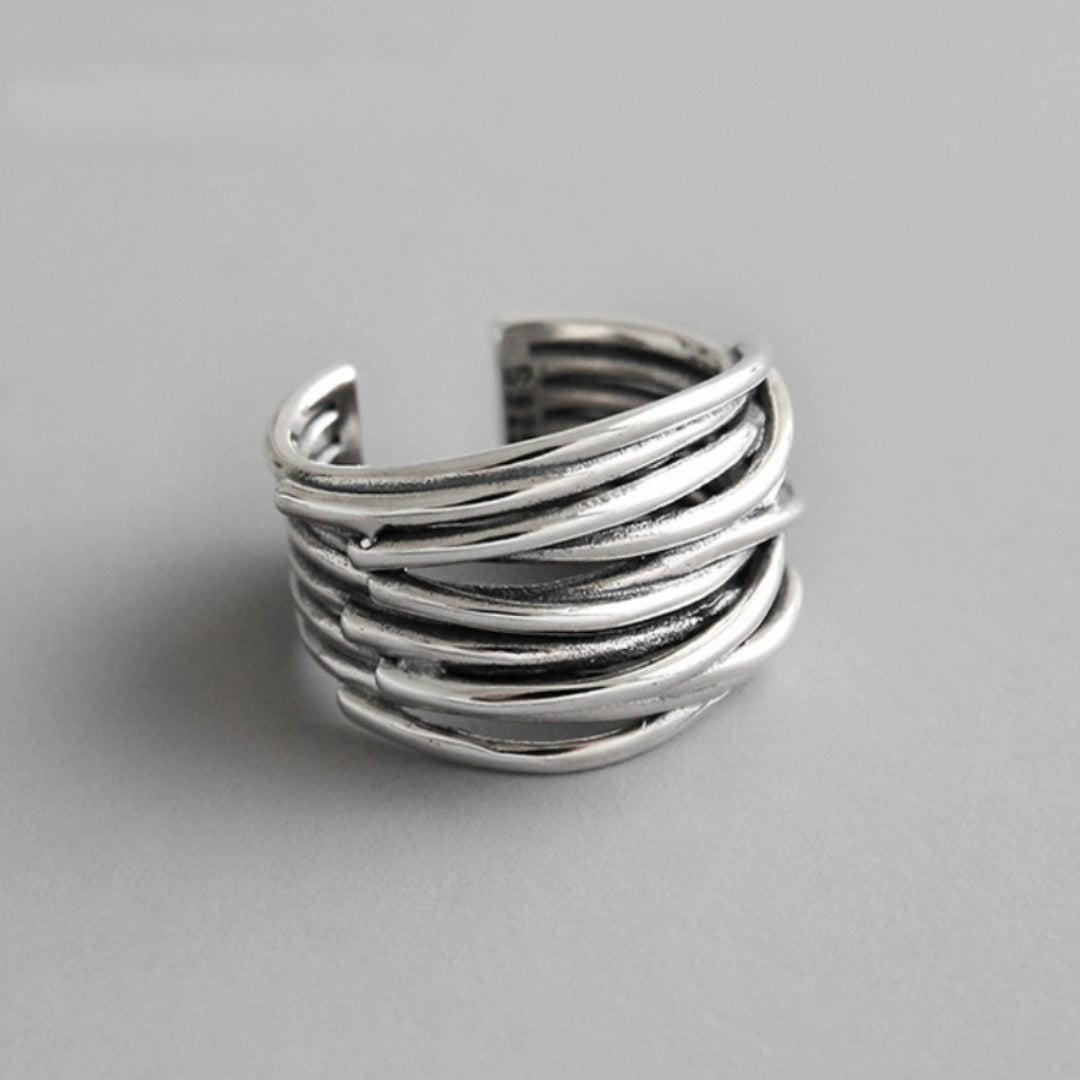 Silver Adjustable Layered Ring – Liora