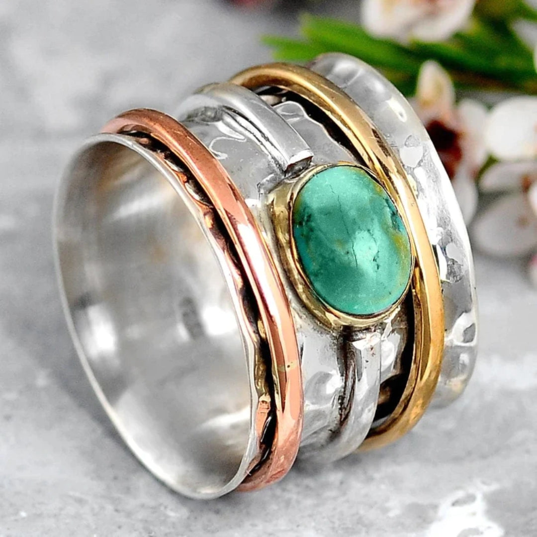 Vintage Turquoise Ring with Silver and Gold – Amira