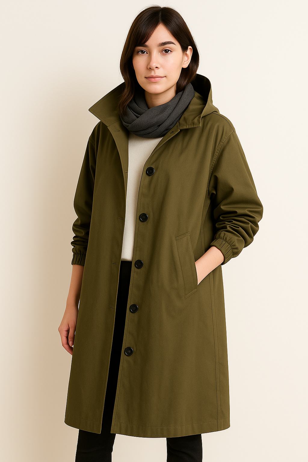 Long ladies' trench coat with hood – Ranya autumn edition