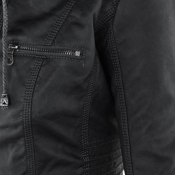Double-Lined Leather Jacket With Hood | Warm & Stylish Women's Coat