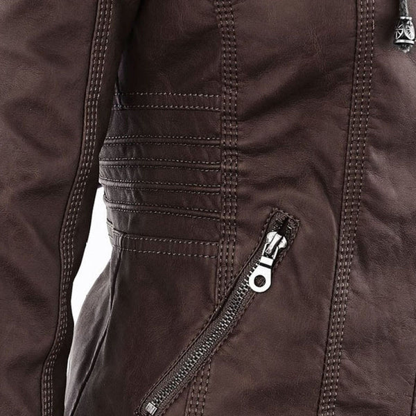 Double-Lined Leather Jacket With Hood | Warm & Stylish Women's Coat