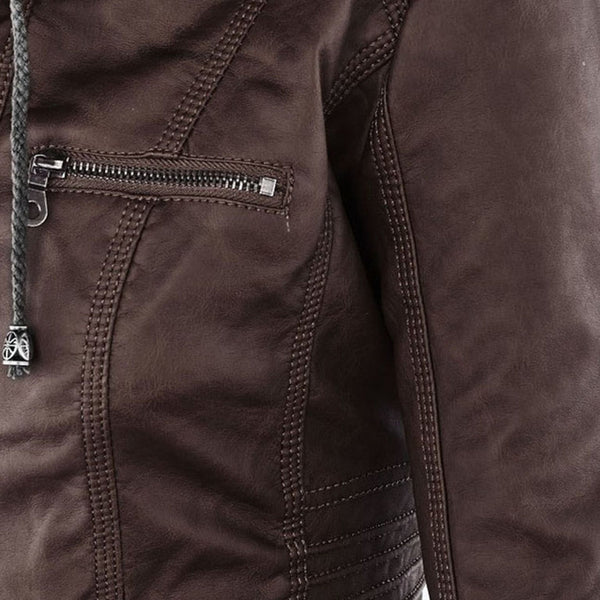 Double-Lined Leather Jacket With Hood | Warm & Stylish Women's Coat