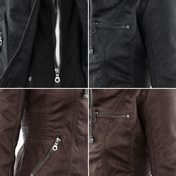 Double-Lined Leather Jacket With Hood | Warm & Stylish Women's Coat