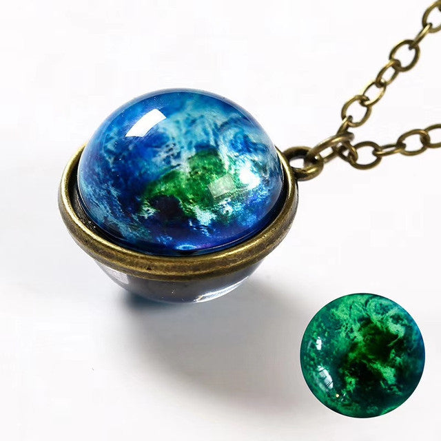 Luminous Glass Orb Pendant Necklace with Stainless Steel Chain