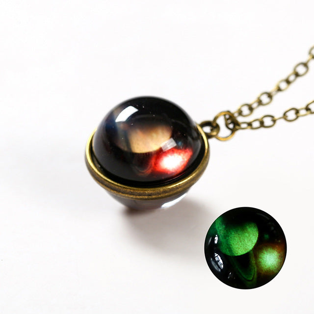 Luminous Glass Orb Pendant Necklace with Stainless Steel Chain