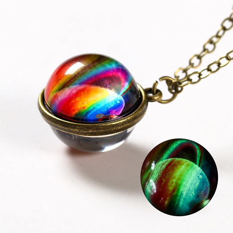 Luminous Glass Orb Pendant Necklace with Stainless Steel Chain