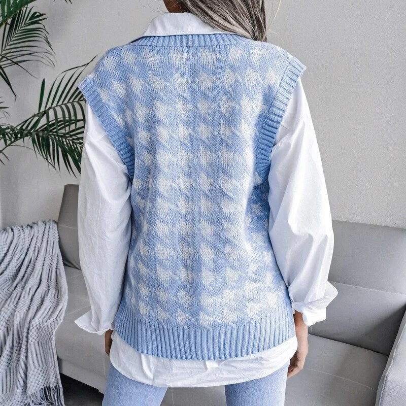 Ladies Checked Knitted Waistcoat Top - Yara
