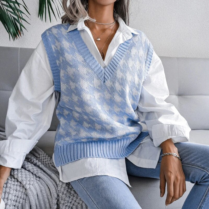 Ladies Checked Knitted Waistcoat Top - Yara