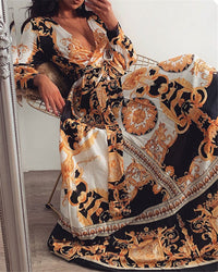 Boho Wrap Summer Dress with Slit and Long Sleeves