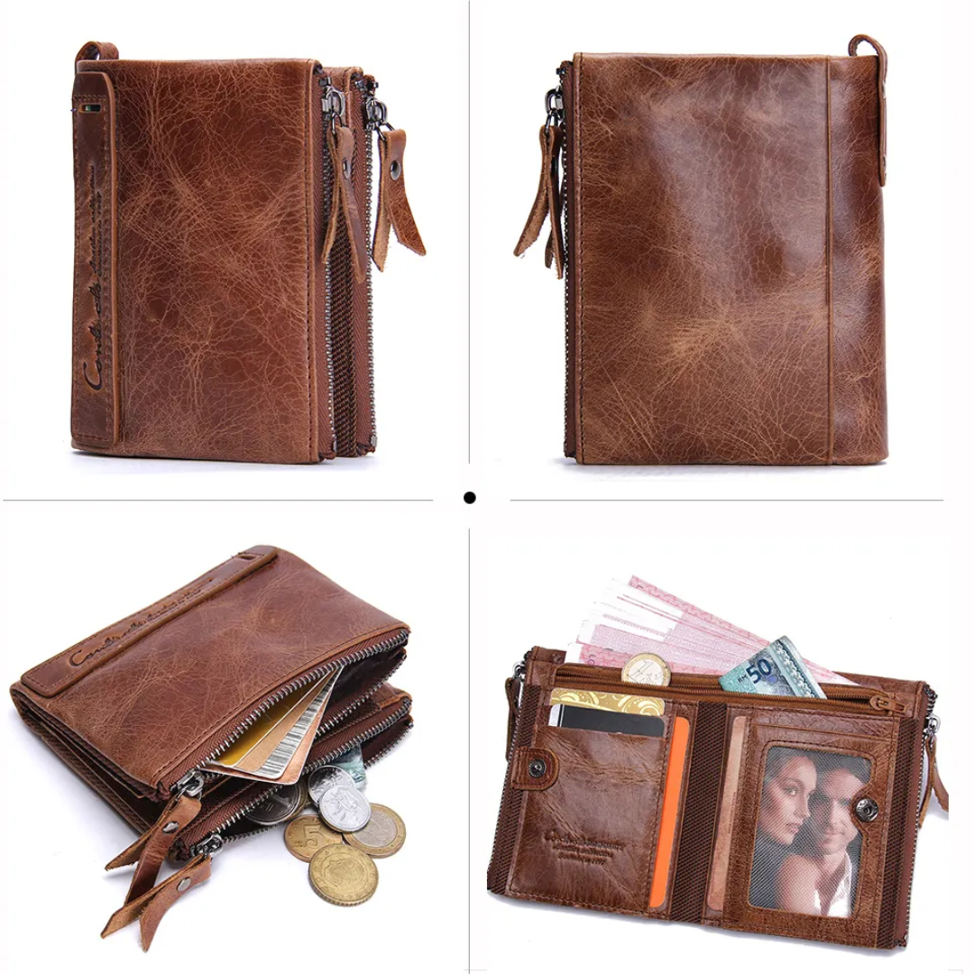 Double-Zip Compact Wallet – Practical Elegance in Soft Leather