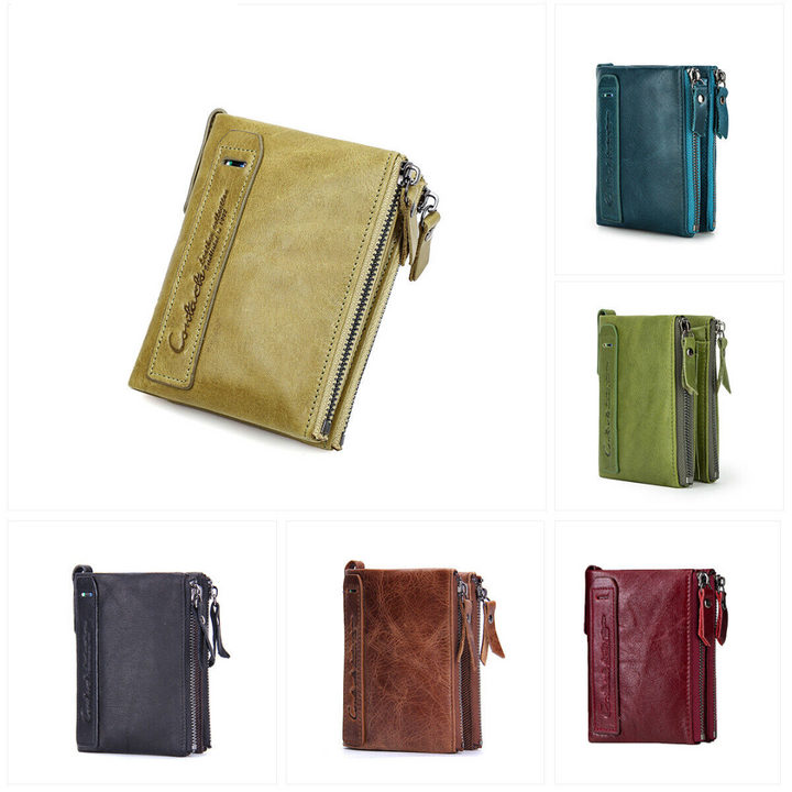 Double-Zip Compact Wallet – Practical Elegance in Soft Leather
