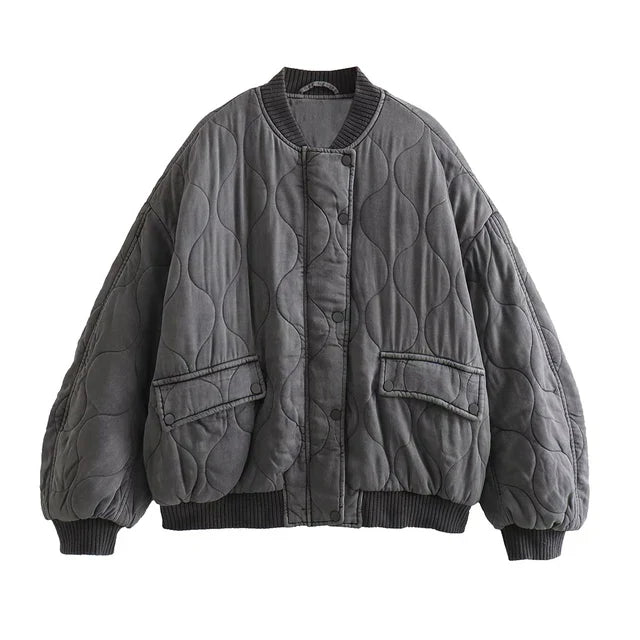 Women's Oversized Grey Bomber Jacket - Alexa