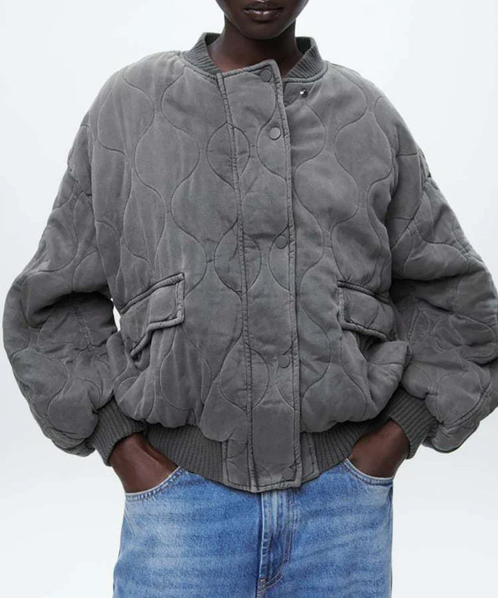 Women's Oversized Grey Bomber Jacket - Alexa