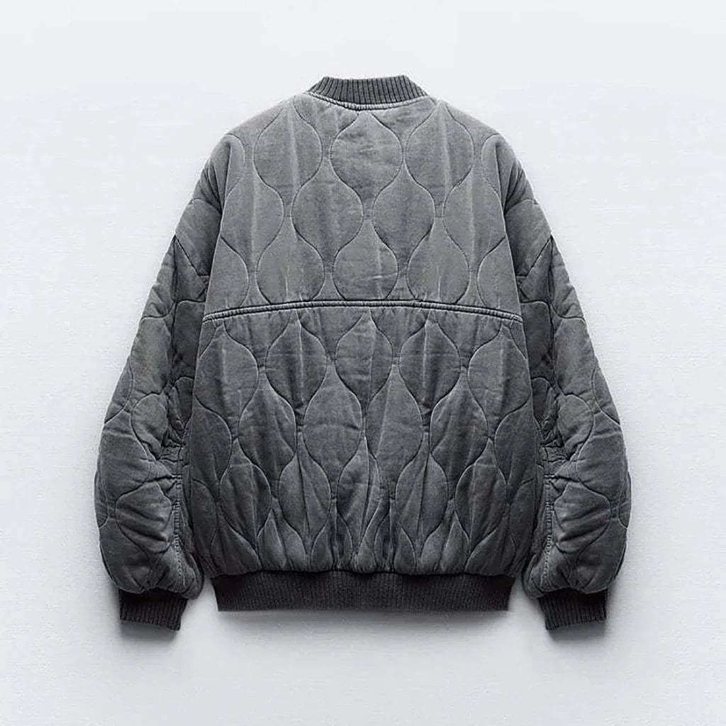Women's Oversized Grey Bomber Jacket - Alexa