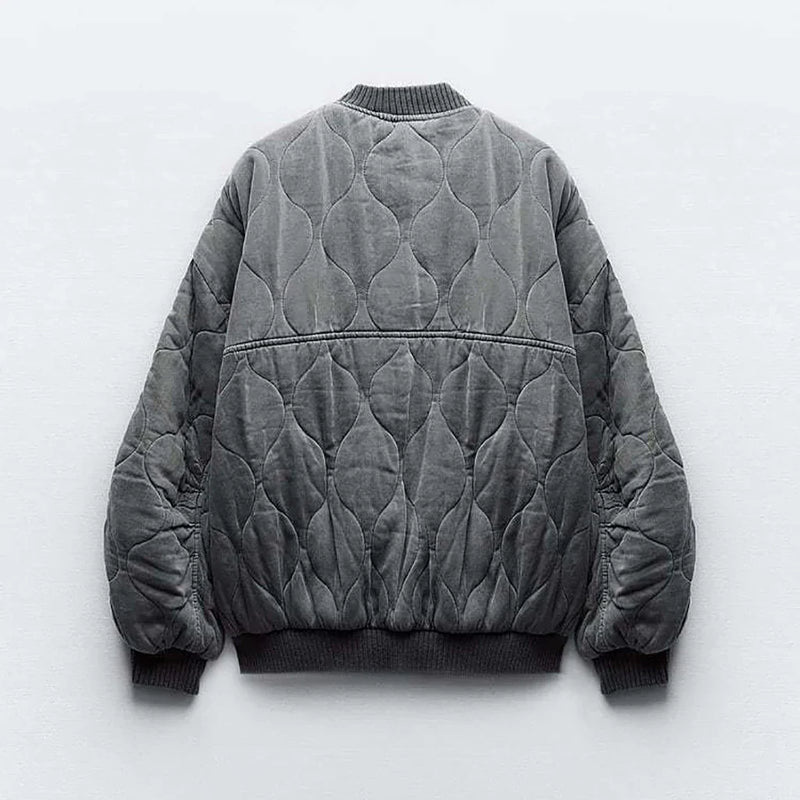 Women's Oversized Grey Bomber Jacket - Alexa