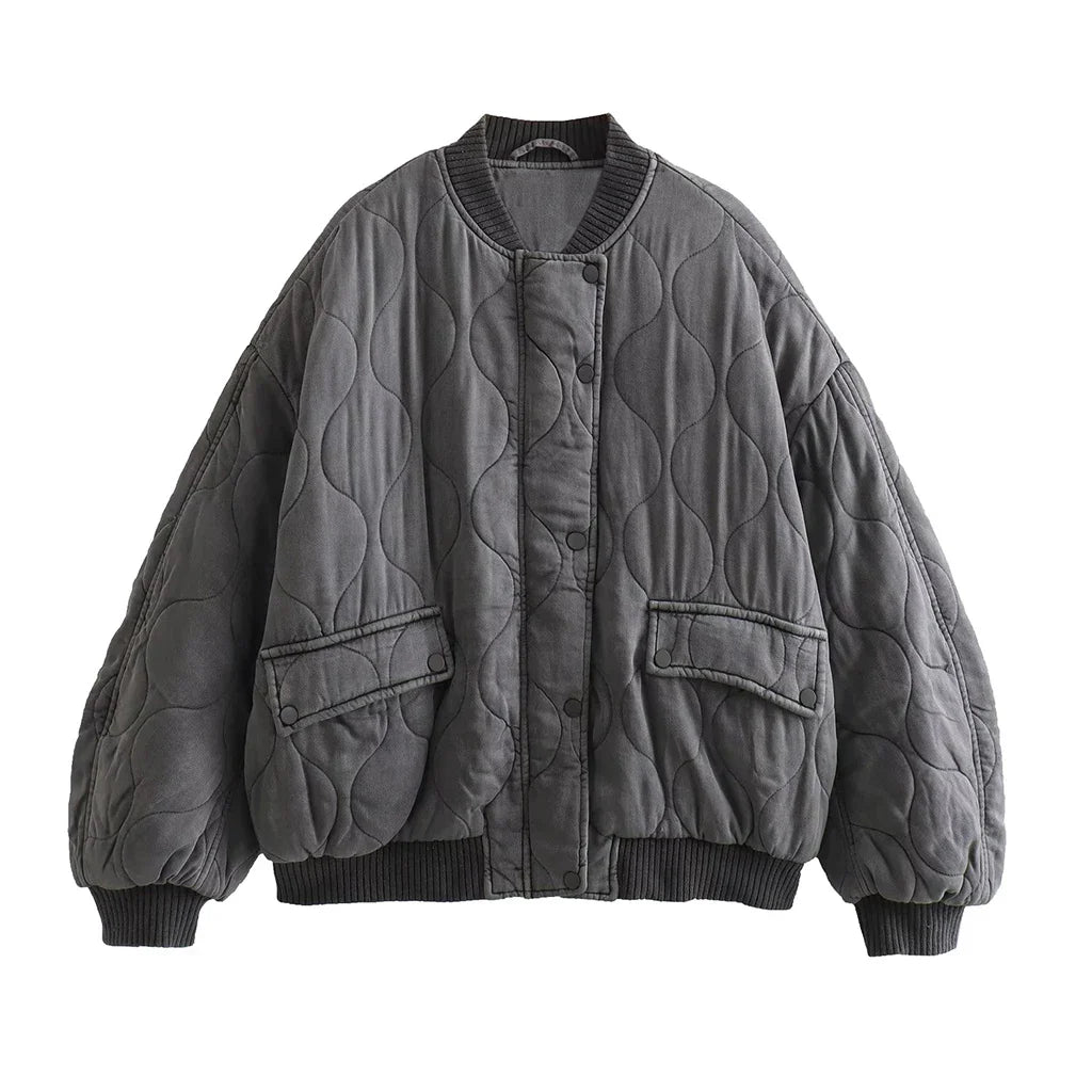 Women's Oversized Grey Bomber Jacket - Alexa