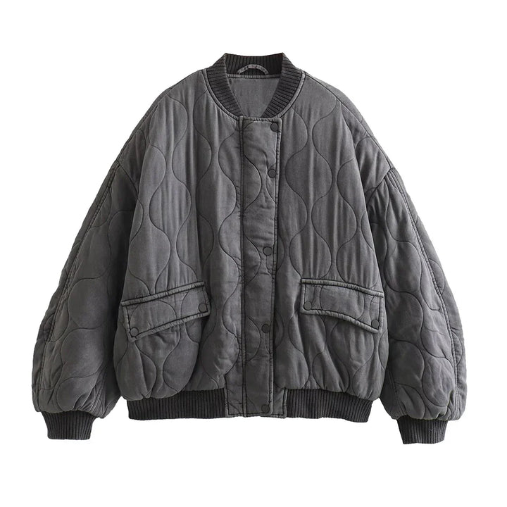 Women's Oversized Grey Bomber Jacket - Alexa